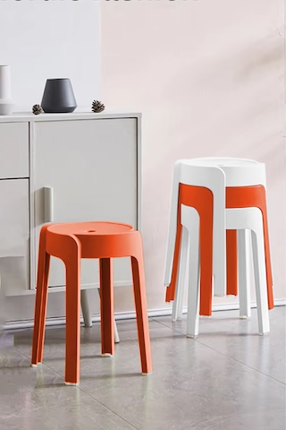 Kaymaz Ayaklı İçiçe Geçebilen Plastik Tabure 4adet Turuncu-beyaz