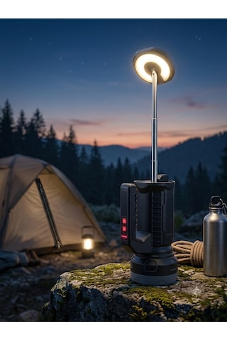 1500 Lümen Şarjlı Led El Feneri - Tyce-c Şarjlı, Teleskopik, Güç Göstergeli 15 Watt 4 Mod Siyah - Gri