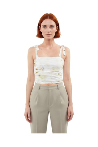 Ersefa Stil Kadın Animal Leopar Desenli Bağlama Detaylı Esnek Bluz Crop Yeşil