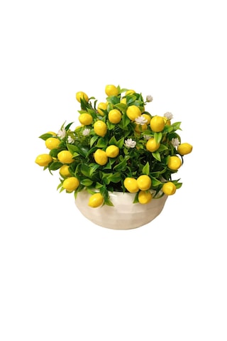 Limon Aranjman Limon Çiçekli Yapay Çiçek Aranjmanı Mutfak Masaüstü Dekoratif Beyaz Lüks Saksıda
