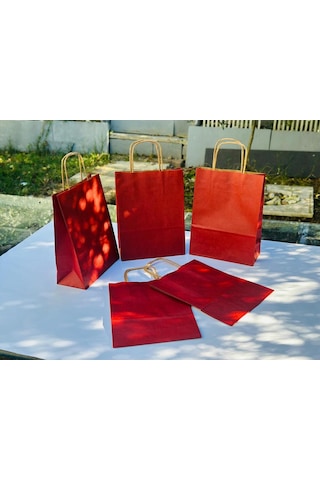 1.kalite 18x8x24 Cm 5 Li Bordo Renkli Kraft Kağıt Çanta, Hediye Poşeti, Hediye Paketi, Kraft Çanta