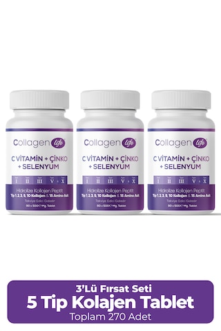 Collagen Life 5 Tip Kolajen 90 Tablet X 3 Adet