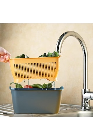 Novahub Meyve Sebze Yıkama Sepeti L, Süzgeç Sebzeler İçin Mavi Sarı