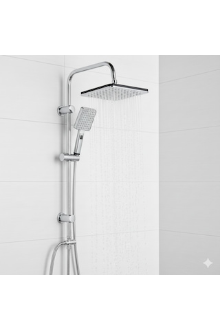 Domino Robot Yağmurlama Lüks Tepe Duş Banyo Seti Gümüş