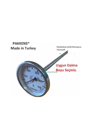 63 500 C Derece 25 Cm Dalma Boylu Fırın.taş Fırın Termometresi Pakkens