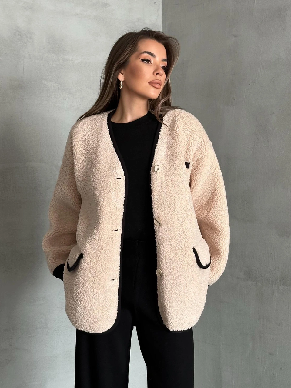 Taş Oakland Şerit Detaylı Bürümcük Ceket Taş