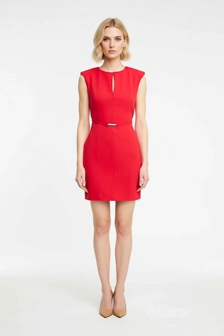 Benerly Kadın Kolsuz Mini Elbise Bisiklet Yaka Kemerli Bodycon Kesim Esne Kırmızı