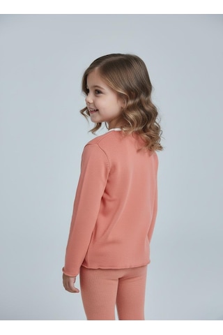 Kız Çocuk Fitilli %100 Pamuklu Düğmeli Hırka Kiremit