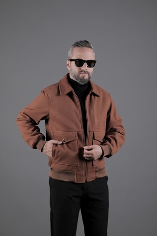 Ohepmoda Torba Cepli Ribanalı Erkek Kaşe Kaban Mont Kahverengi