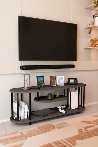 Modern Tv Ünitesi Ahşap Raflı 2 Katlı Televizyon Sehpası Minimalist,dayanıklı, Fonksiyonel Tv Standı Antrasit