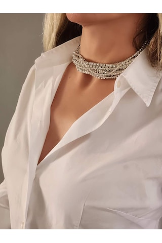 Gümüş Kaplama Taşlı Çoklu Görünümlü Choker Tasma Kolye Silver