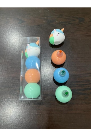 3 Renk Unıcorn Figürlü Mini Fosforlu Kalem Seti Mavi