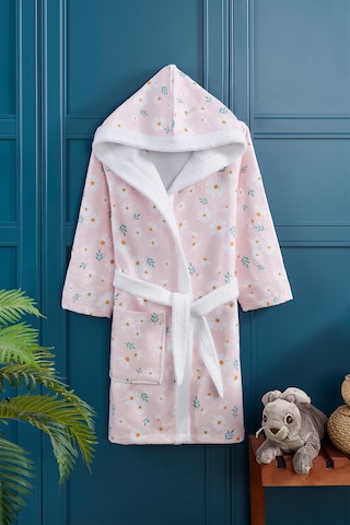 Daisy Dijital Baskılı Çocuk Bornozu Pudra