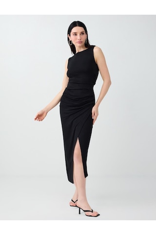 Jimmy Key Jimmy Key Siyah Yırtmaç Detaylı Drapeli Midi Örme Etek 6sw077422900