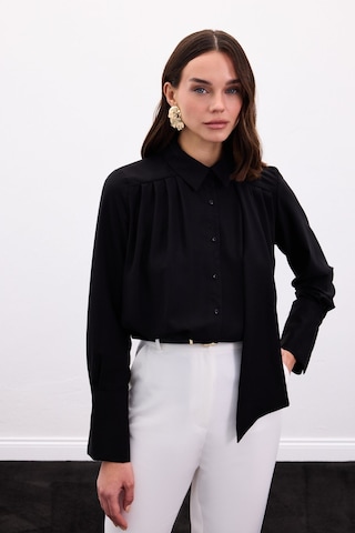Sateen Fularlı Gömlek - Siyah-136899 Siyah