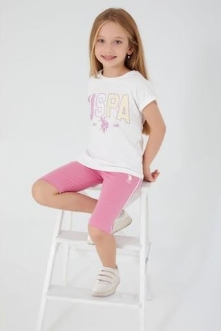 Kız Çocuk Bermuda Tayt Takım Krem