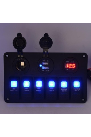 Sealux Switch Panel 6 Li 12V.Usb.Voltmetre 111X180Mm Mavi Ledli Mavi