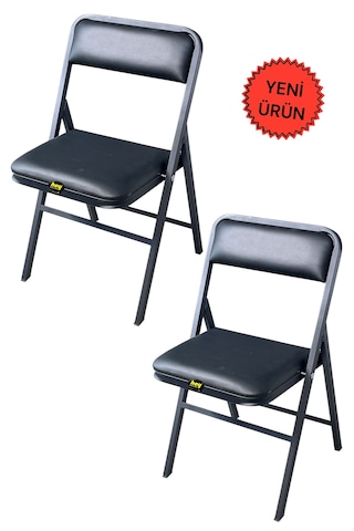 Hey 2'li Katlanır Kamp Sandalyesi Piknik Sandalyesi Siyah Deri Siyah