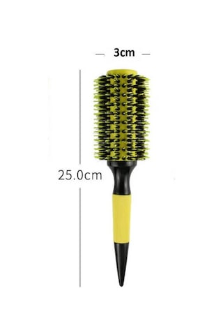 Koodmax Ahşap Saplı Naylon Kıl Saç Şekillendirici Fön Fırçası - Saç Düzleştirici Tarak 6cm - Sarı - Siyah