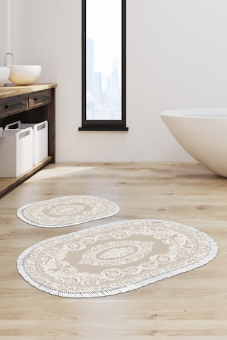 Eko Trend Djt 2 Li Yıkanabilir Kaymaz Taban Oval Banyo Paspas Klozet Takımı 747 Klasik Bej 60 X 100 - 50 X 60