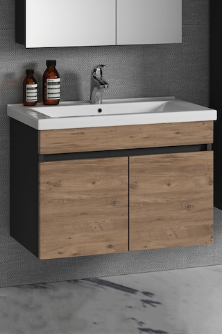 Çiğdem 80 Cm Antrasit Gri Mat-Atlantik Çam Mdf Banyo Alt Dolabı Antrasit - Atlantik Çam