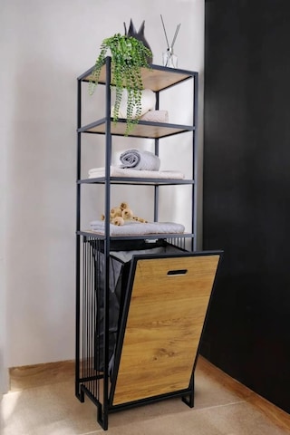 Digithome Metal Kirli Sepetli 4 Raflı Çok Amaçlı Banyo Düzenleyici Raf Organizer Siyah/atlantik Çam Mrs-009 C1-1-369 Atlantik - Çam