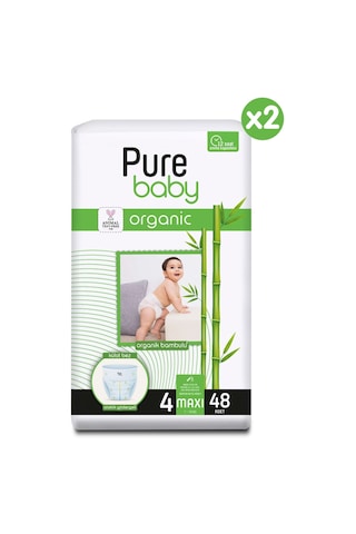 Pure Baby Organik Bambu Özlü Külot Bez 2'li Paket 4 Numara Maxi 96 Adet 2'li