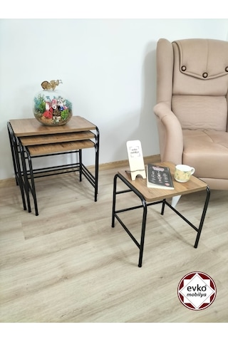 Evko Mobilya Buket Sehpa, 4'lü Zigon Sehpa, Servis Sehpası, Iç Içe Geçen Sehpa, Ahşap Sehpa, Dikdörtgen Sehpa