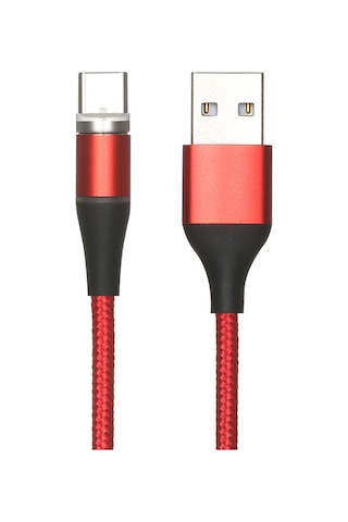 Lemestar Type-c 2.4a Hızlı Şarj Magnetik Kablosu, Toz Tıkacı Fonksiyonu, 2m Uzunluk, Kırmızı Renk, Nilon Dokuma