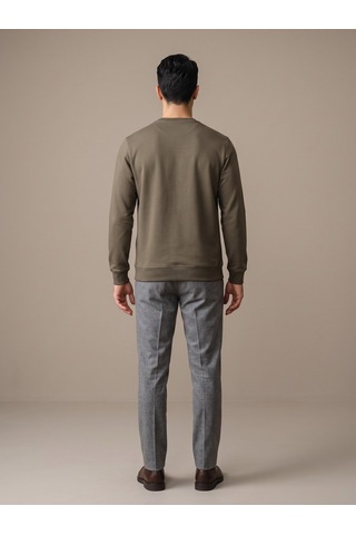 Maccali Erkek Haki İki İplik Bisiklet Yaka Sweatshirt