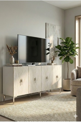 Ka1527bts Salkım Konsol Ve Tv Sehpası Beyaz-traverten-silver 150cm