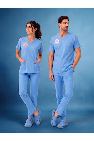 Doktor Ve Hekim Forması Scrubs Likralı Takım Sağlık Bakanlığı Uyumlu-alaskan Blue