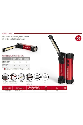 İzeltaş Cob Led Katlanabilir Çalışma Lambası 400 Lümen Çok Renkli