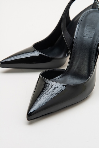 Luvishoes Twine Siyah Rugan Kadın Topuklu Ayakkabı Sıyah Rugan