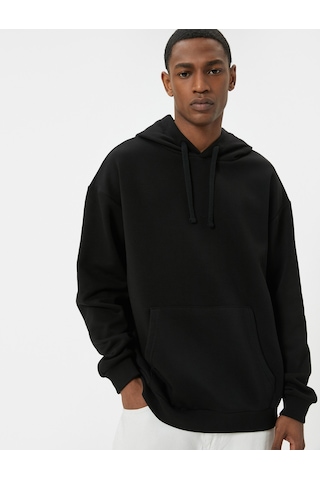 Koton Oversize Sweatshirt Kapşonlu Uzun Kollu Kanguru Cep Detaylı Şardonlu Siyah 5wam70017mk Siyah