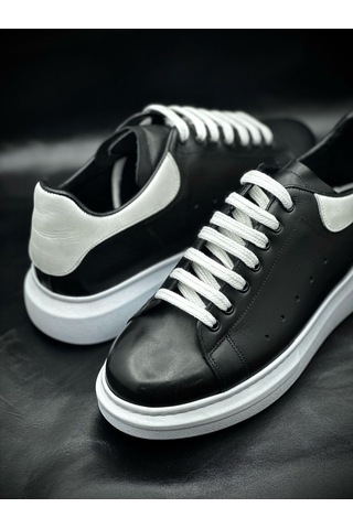 Erkek Hakiki Deri Sneakers Siyah Beyaz Siyah-beyaz Siyah - Beyaz