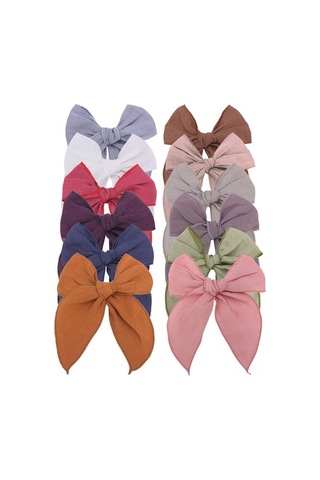 Fastbuy 12 Renkli Bowknotlu Saç Klipsi - Pamuklu Kadife Kumaş, Kız Çocukları İçin