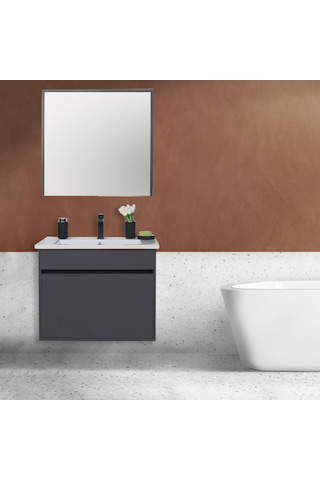 Sözcan Mobilya Dicle Tk. Asma Alt + Üst + Lavabo Antrasit 55 CM