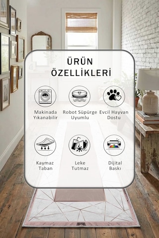 Alvina Pudra Salon Mutfak Yatak Odası Dijital Yıkanabilir Yolluk