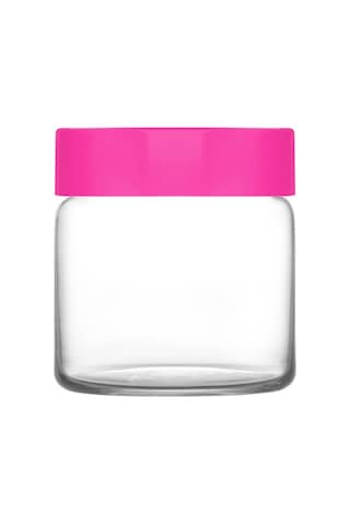 Lav Novo Cam Kavanoz 3'lü Orta Boy 635 ml Pembe Plastik Kapaklı (Erzak Saklama Kavanozu )