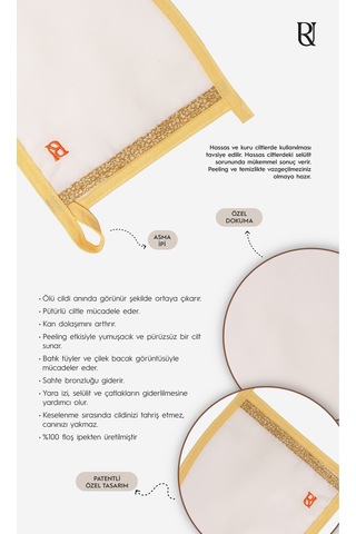 +50 Factor Sarı İnce Banyo Duş Kesesi Peeling Eldiveni %100 Floş İpek Premium Kadın Ve Erkekler