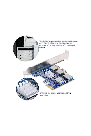 Pcı-E Express 1X 1 To 4 Usb 3.0 Riser Çoğaltıcı & Çoklayıcı