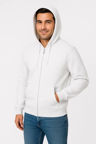 Valensdesign Erkek Üç İplik Kapüşonlu Tam Fermuarlı Kanguru Çepli Sweatshirt Hoodie - Beyaz
