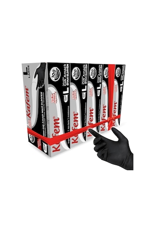 Kafem Çok Amaçlı Siyah Nitril Eldiven (L) 100 Lü X 5 Paket