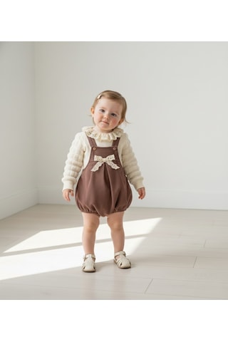 Minicayzen Bella Lace Romper Kahve Fisto Yakalı Kız Bebek Salopet