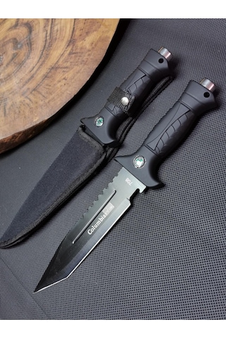 30 cm Pusulalı Kılıflı Avcı Kamp Bıçağı Siyah