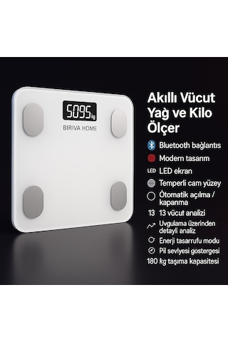 Biriva Yağ Ölçerli Akıllı Tartı Beyaz