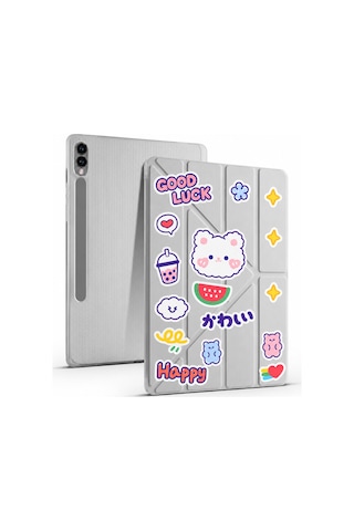 Samsung Galaxy Tab S9 Fe Plus / S9 Plus / S10 Plus Uyumlu Kalem Bölmeli Kawaii Origami Standlı Uyuku Modlu Tablet Kılıfı Arka Kapak