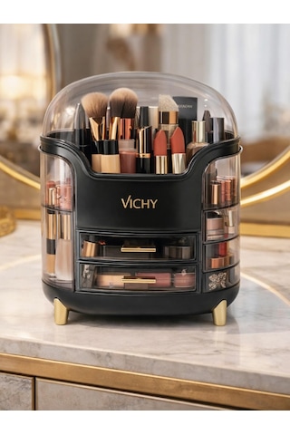 Vichy Çok Katlı Kozmetik, Makyaj Ve Takı Düzenleyici Organizer Siyah