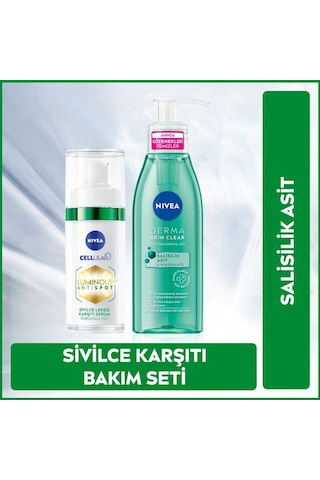 Nivea Luminous630 Sivilce Karşıtı Serum 30 ML + Derma Skin Clear Sivilce Karşıtı Yüz Temizleme Jeli 150 ML